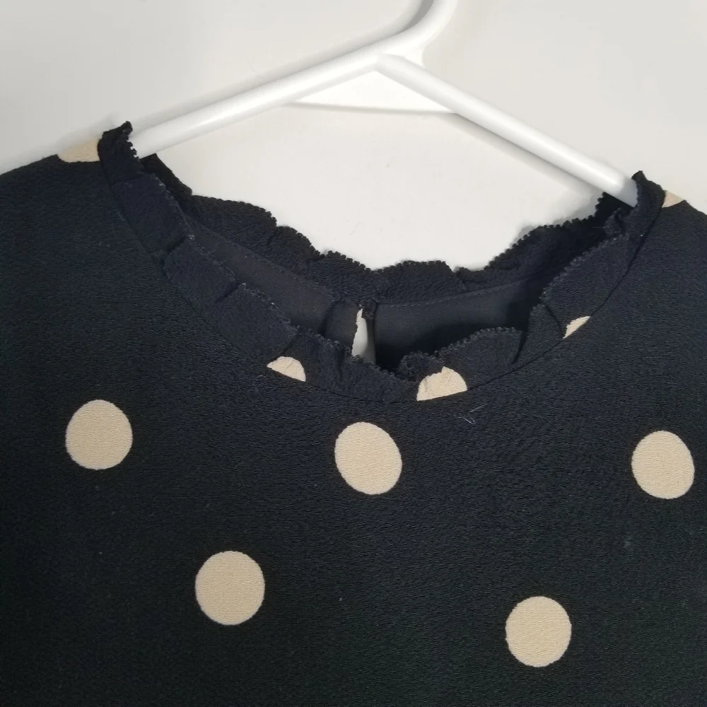 Kate Spade Polka Dot 3/4 Length Sleeve Crepe Mini Dress Ruffles Size 6